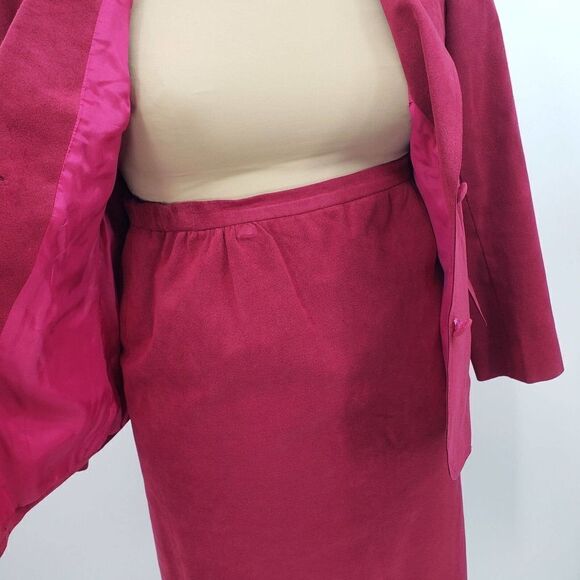 Vintage Baron Kay's Tailor Skirt & Jacket Set Large? 34W Fuchsia Suede Hong Kong - Picture 4 of 12